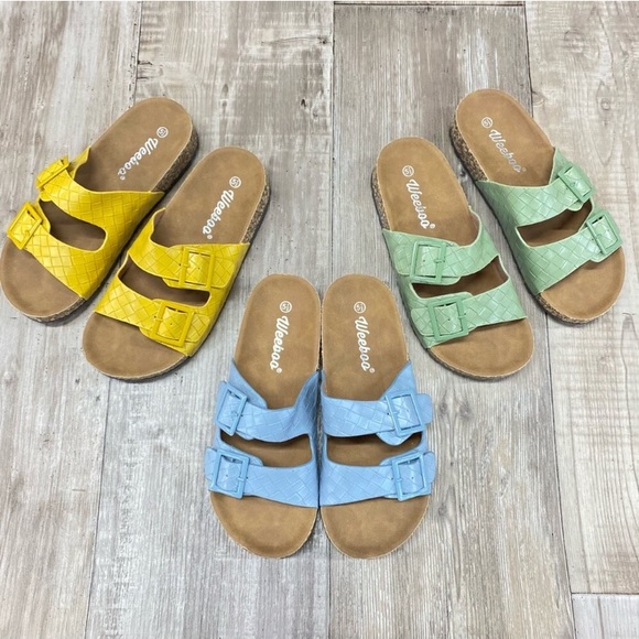 Mint Green Woven Double Strap Slide Sandal - Picture 2 of 3